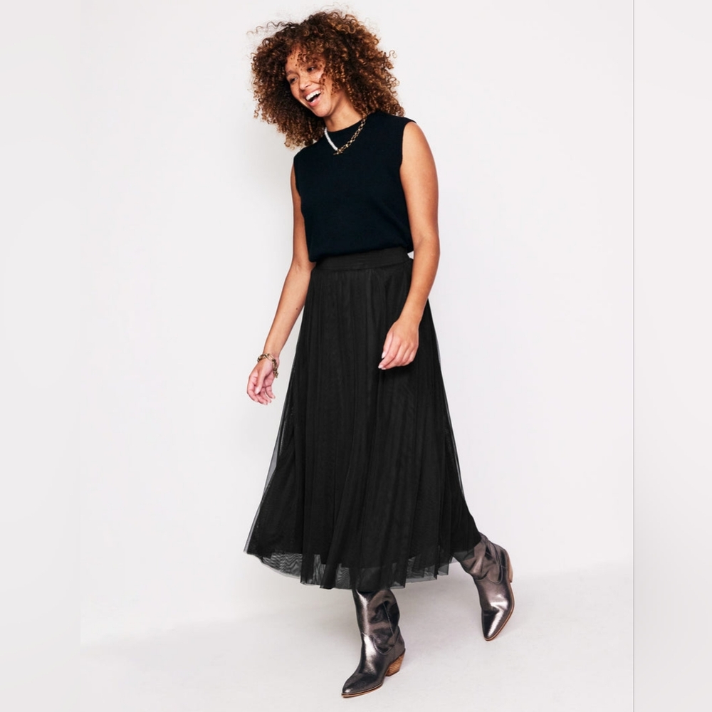 Boden Isabella Tulle Midi Skirt Size 8 Black